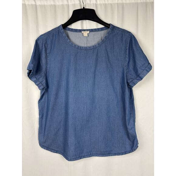 JCrew Denim Chambray Blouse Top Women’s L Blue Cotton Casual Pullover - Picture 1 of 6